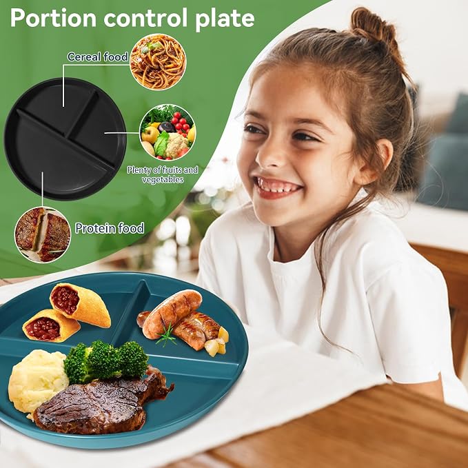 Portion Control Plate For Adults 9 Inch 5Pcs, Round Divided Plates for Adults - Image 3