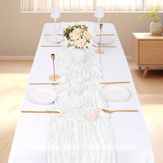 3 Pack White Cheesecloth Table Runner, 17 x 108 inch, Semi Sheer Boho Cheese - Image 2