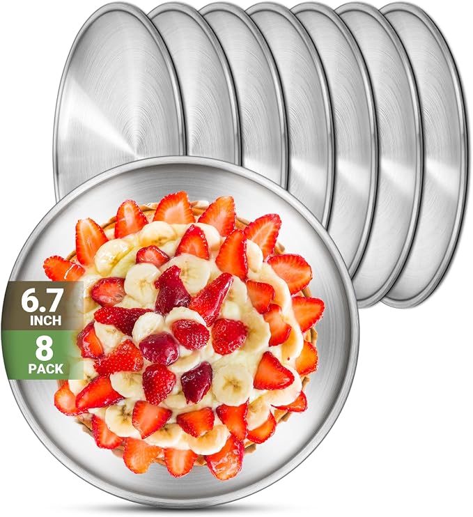 Stainless Steel Plates, 8 Set 6.7 inch 304 Metal Food Serving Plate, Reusable by Offiper