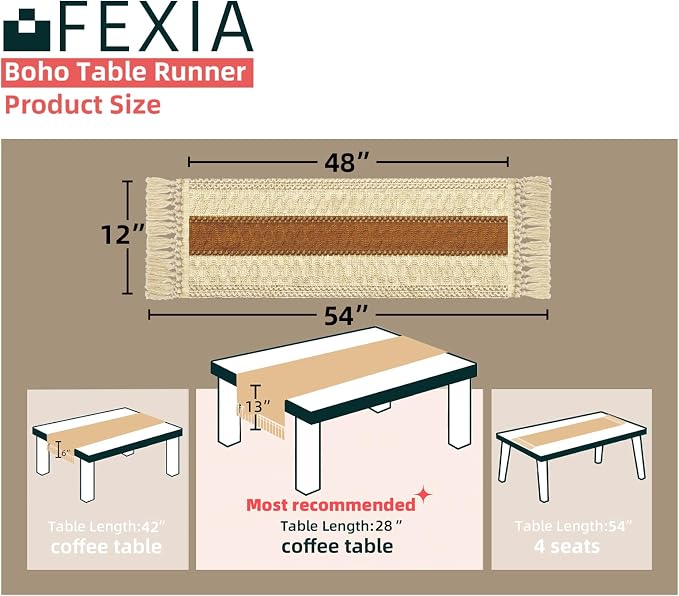 Boho Table Runner for Home Decor 12x48 Fall Coffee Table Decor Caramel | 48 - Image 2