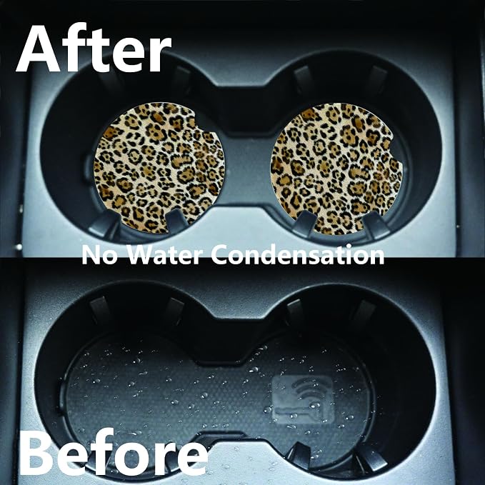 2pcs Cute Leopard Print Car Coasters, Absorbent Universal neoprener Cup Holder - Image 5