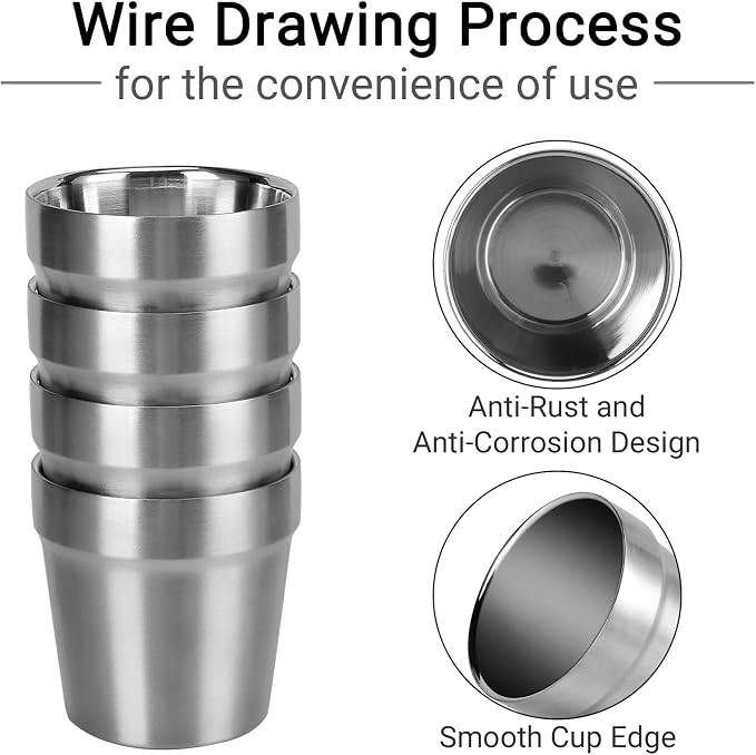 Beasea Mini Stainless Steel Cups, 6 oz Set of 4 Metal Drinking Cups, Stackable - Image 4