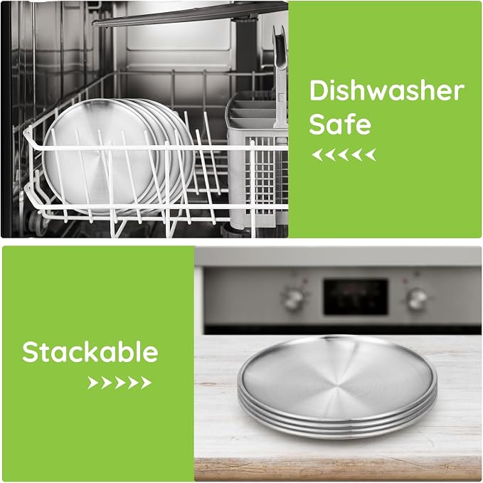 Stainless Steel Plates, 10 Set 6.7 inch 304 Metal Food Serving Plate, Reusable - Image 4