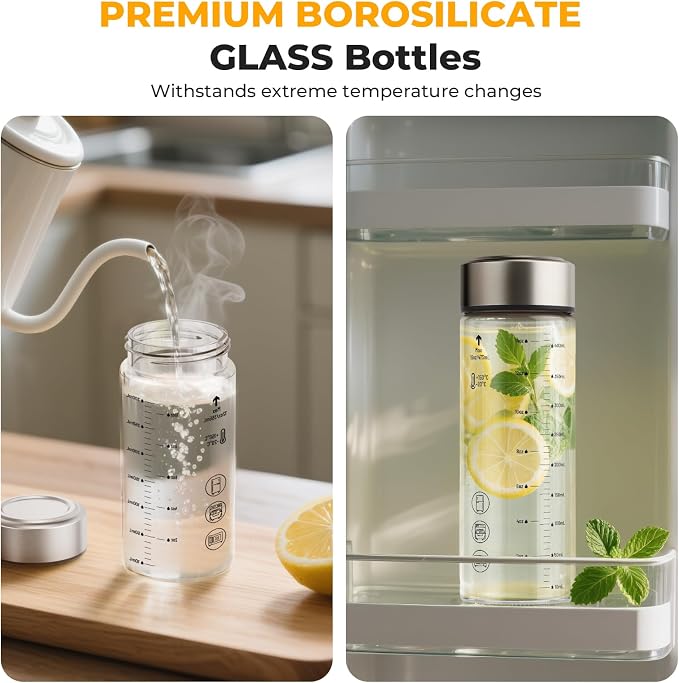 Sursip Wide Mouth Borosilicate Glass Juice Bottles 12oz 4 Pack - Image 2