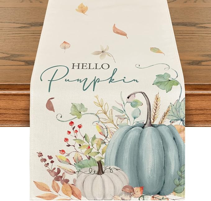 Artoid Mode 210 GSM Fall Table Runner 13x48 Inch Home Party Decor | Aqua Hello by ArtoidMode
