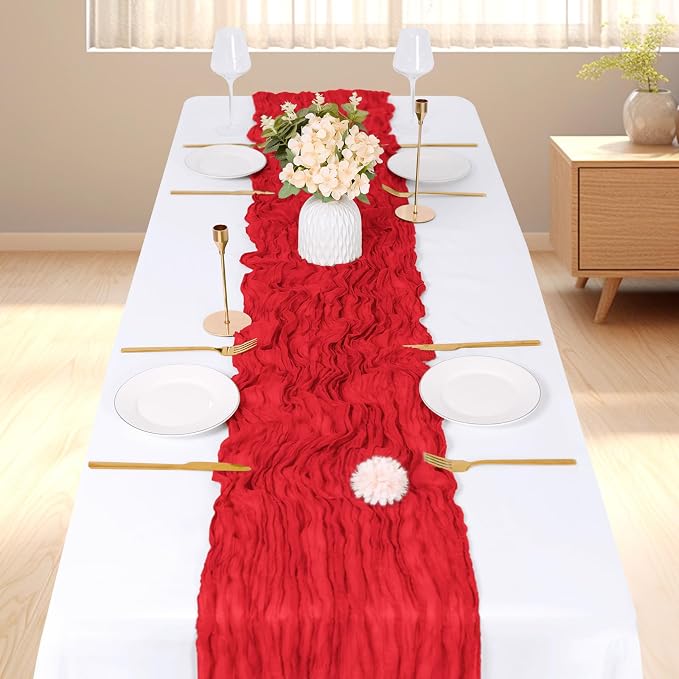 3 Pack Red Cheesecloth Table Runner, 17 x 108 inch, Semi Sheer Boho Cheese - Image 2