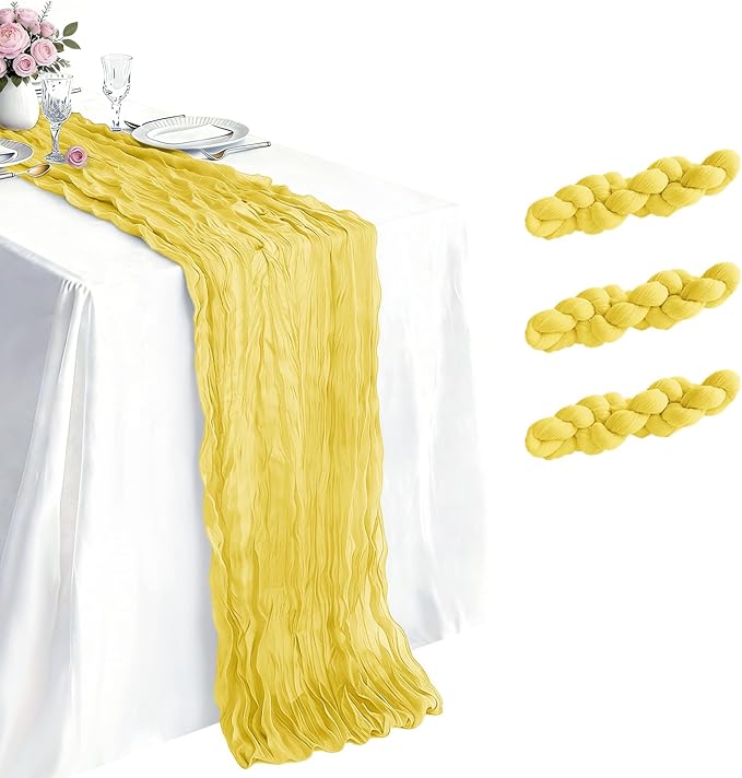 3 Pack Yellow Cheesecloth Table Runner 21 x 120 Inch Boho Gauze Sheer Table by Unknown