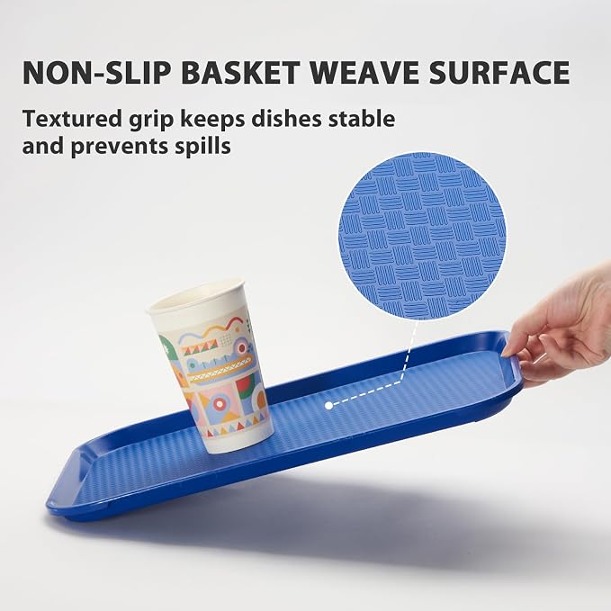 6 Pack Blue Lunch Trays, 12x16 Inch Plastic Serving Tray | Blue Cafeteria Tray - Image 3
