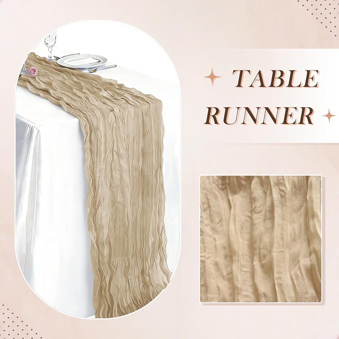 3 Pack Beige Cheesecloth Table Runner 21 x 120 Inch Boho Gauze Sheer Table - Image 6