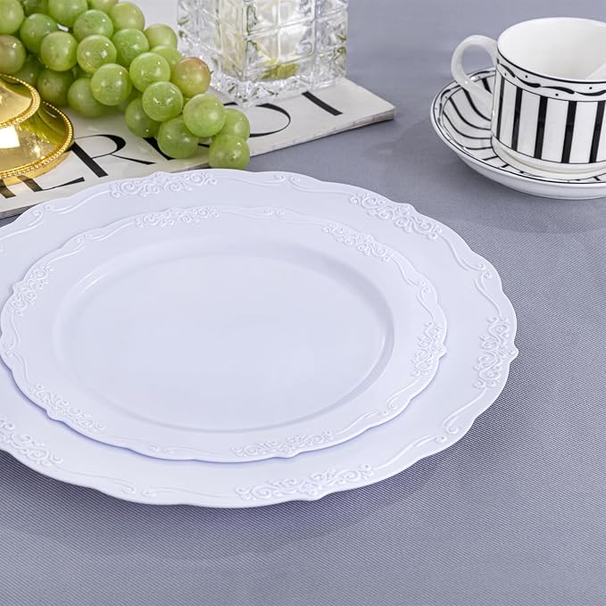 DaYammi 36PCS White Plastic Plates, Heavy Duty White Disposable Premium 7.5inch - Image 2