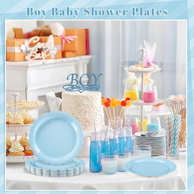 NatNarr 30 Pk Light Blue Plates 9" Disposable Scalloped Blue Paper Plates | - Image 5