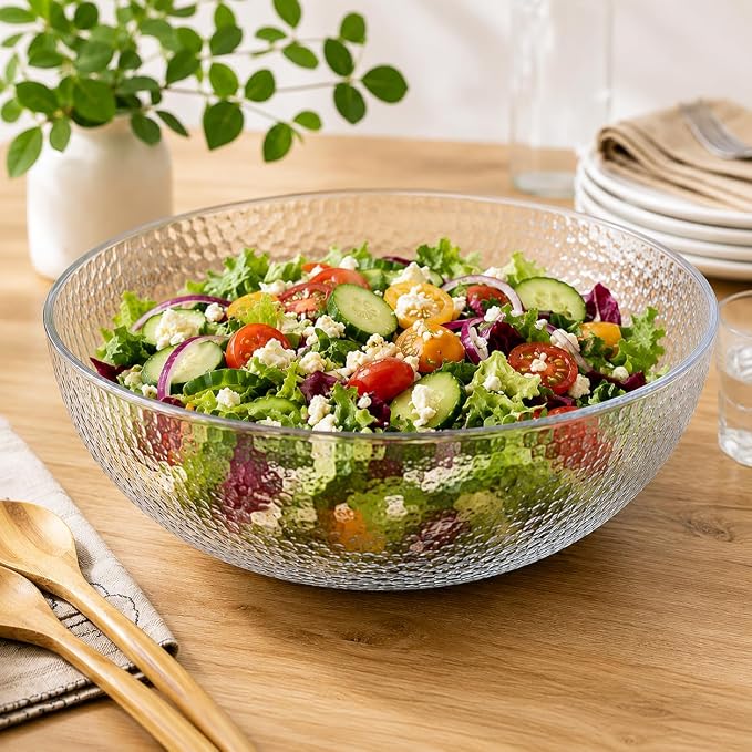 Lillian Collection Stunning Clear Plastic Round Hammered Bowl - Image 3