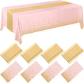 8 Pack Pink and Gold Disposable Plastic Tablecloths and Satin Table Runner Set by Breling