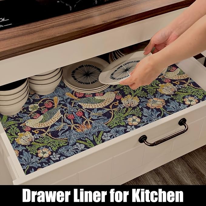 Bird Floral Shelf Liner for Cabinet Non Adhesive 12IN x 10FT | Shelf Liner for - Image 5