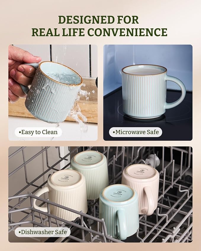 famiware Star Coffee Mug Set for 8, Handcrafted 12 oz Ceramic Stoneware Mugs - Image 8