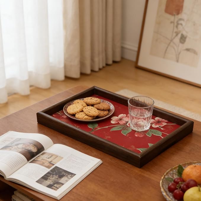 Wooden Valet Tray with Floral Base - Image 5