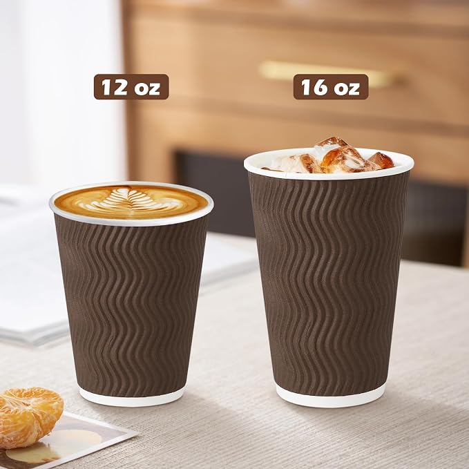 Clawsoff 500 Pack 12 oz Insulated Disposable Paper Coffee Cups Brown | Thick - Image 5