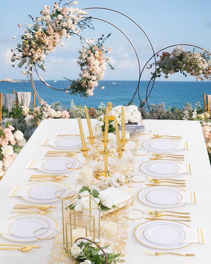 GATHER 700PCS Gold Plastic Plates 100 Guest - Image 3