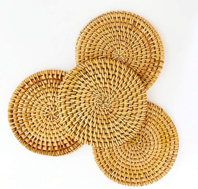 Set of 4 Rattan Braided Coasters - Image 3