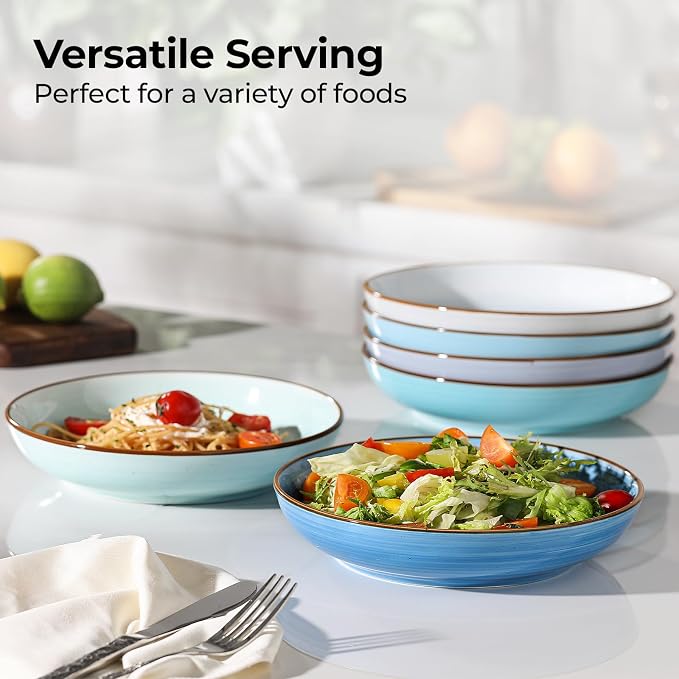 Y YHY 8.5'' Pasta Bowls Set of 6, 30 oz Ceramic Shallow Salad Bowls, Large - Image 4