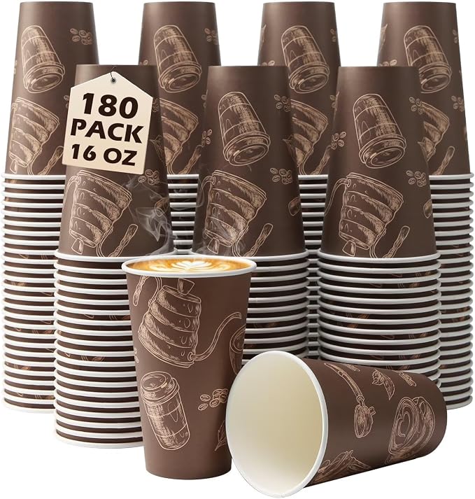 Coffee Cups 16oz 180 Pack Disposable Paper Cup Durable Drinking Cup | Paper Cups by Huifany
