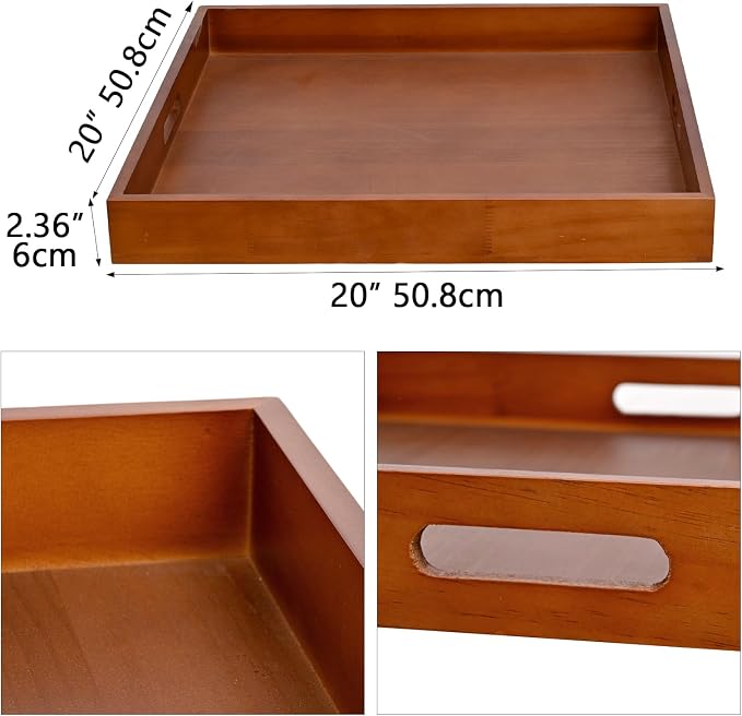 20 Inch Extra Large Square Serving Tray HeavyDuty Pine Wood Tray - Image 3