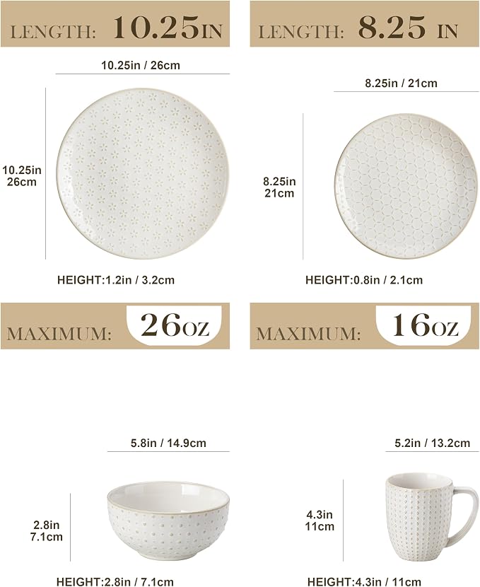 MALACASA 16 Pieces Dinnerware Set, Farmhouse Style Stoneware Plates and Bowls - Image 2
