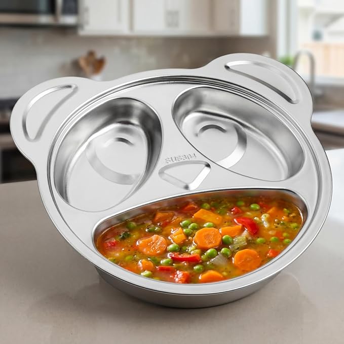 Lyellfe Set of 4 Stainless Steel Divided Plates, Cute Panda Shape | Unbreakable - Image 6