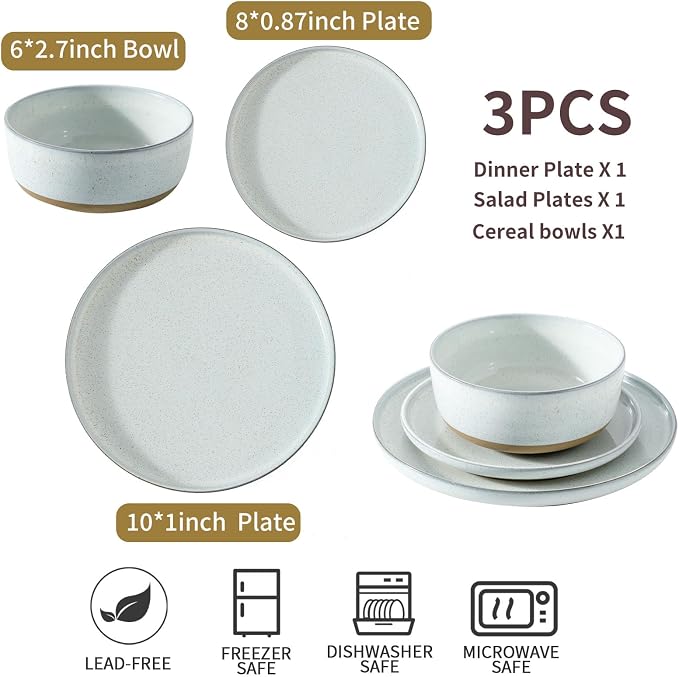 Hasense Plates and Bowls Sets, 3 Pieces Modern Porcelain Dishes Sets, Stoneware - Image 3