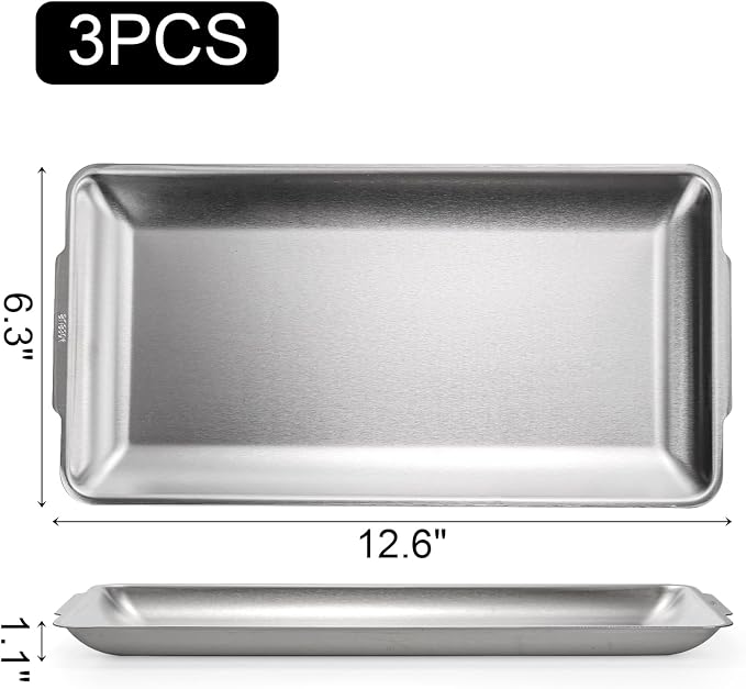 3 Packs 304 Stainless Steel Serving Platters, Rectangle Metal Dinner Plates - Image 2
