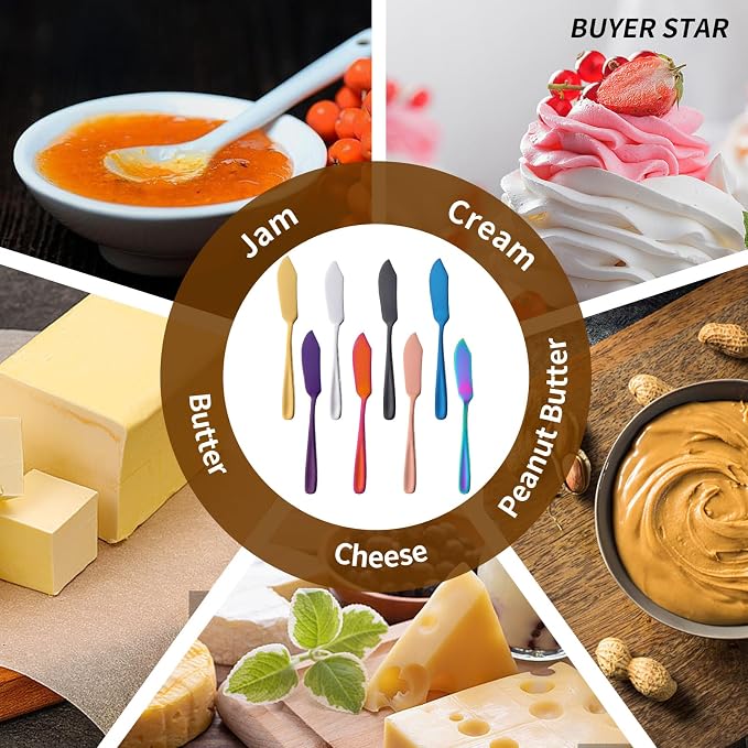 Buyer Star Butter Knives, 18/10 Stainless Steel 6.10 Inch Rainbow Cheese - Image 8