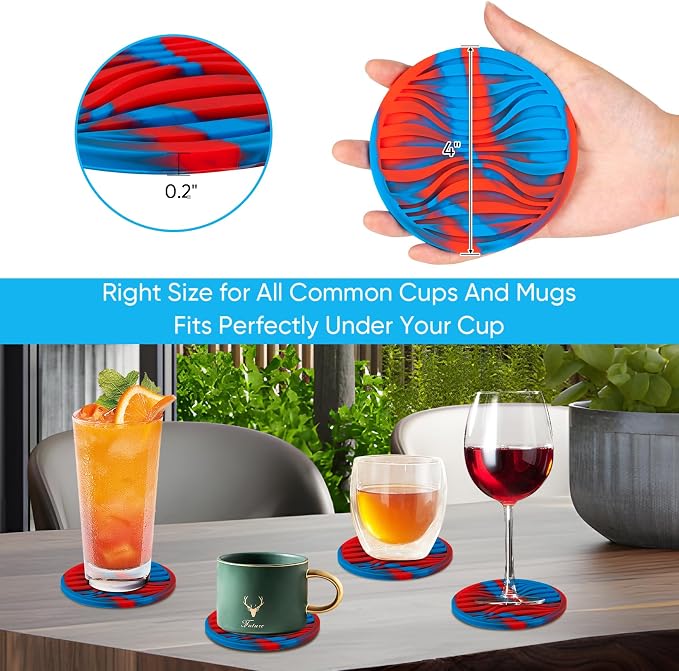 6 Pcs Rubber Drink Coasters Holder Silicone Cup Mat Outdoor Plastic Coaster | - Image 6