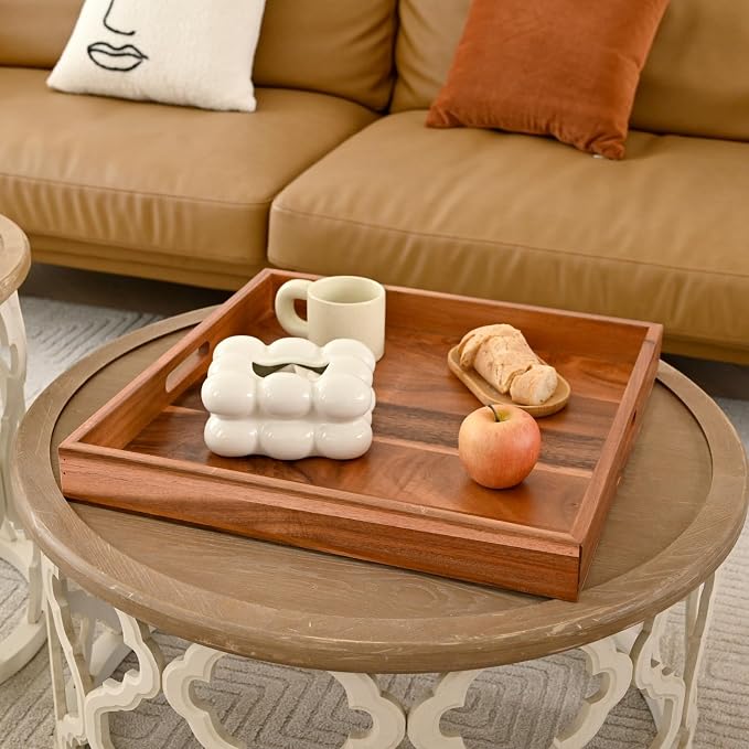 20 Inch Extra Large Square Serving Tray HeavyDuty Acacia Wood Tray - Image 5
