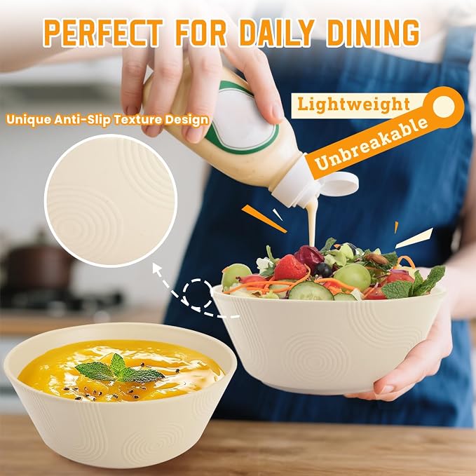 Large Deep Bowls 36 OZ, Wheat Straw Soup Bowls Set of 6, Plastic Bowls - Image 4
