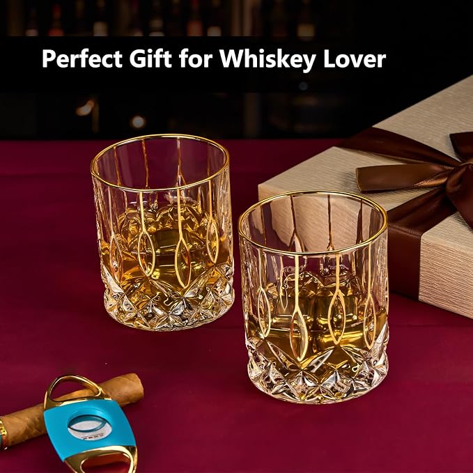 GLASKEY Gold Rim Whiskey Glasses Set of 2, Crystal Old Fashioned Glasses-Luxury - Image 6