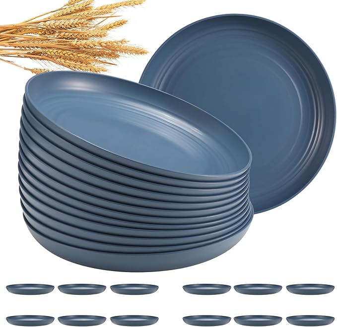 HEYCOME 12 Pcs Unbreakable Deep Dinner Plates Set, 10 inch Reusable Plastic by StayHealthyStayHappy
