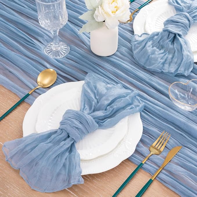 8 Pack Dusty Blue Cheesecloth Table Runner 10ft Boho Gauze Centerpiece | - Image 5