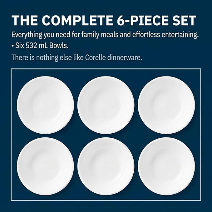 Corelle Vitrelle 6-Piece Soup/Cereal Bowl Set Triple Layer Glass and Chip - Image 5