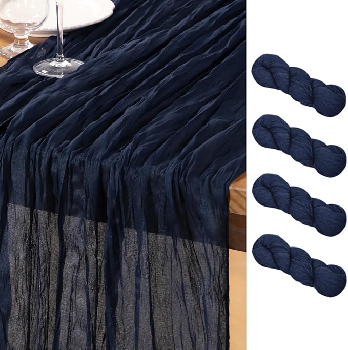 DeZerlor Navy Blue Cheesecloth Table Runners 4 Pack Christmas Runners | by DeZerlor