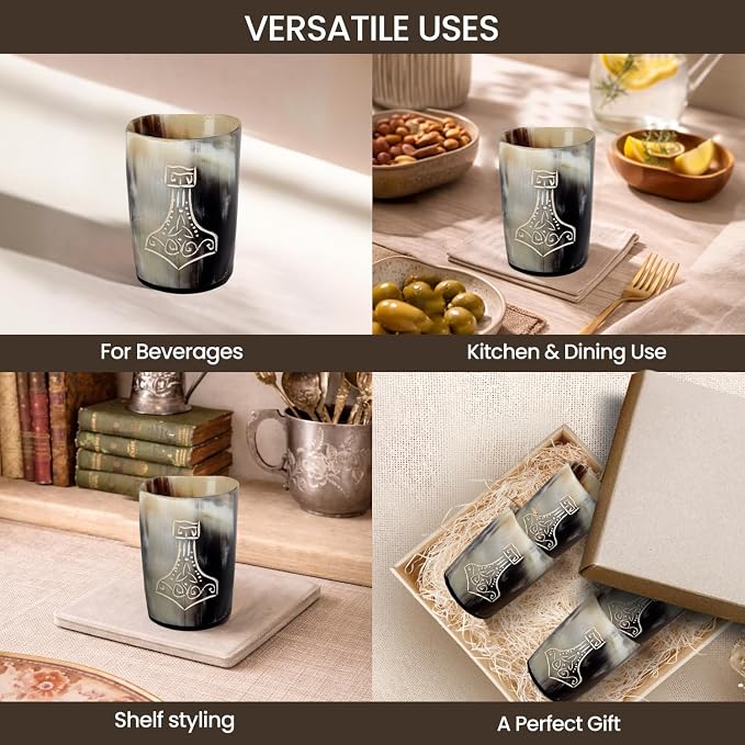 Handicrafts Home Viking Horn Shot Glasses Set of 12, Rustic Viking Drinkware - Image 4