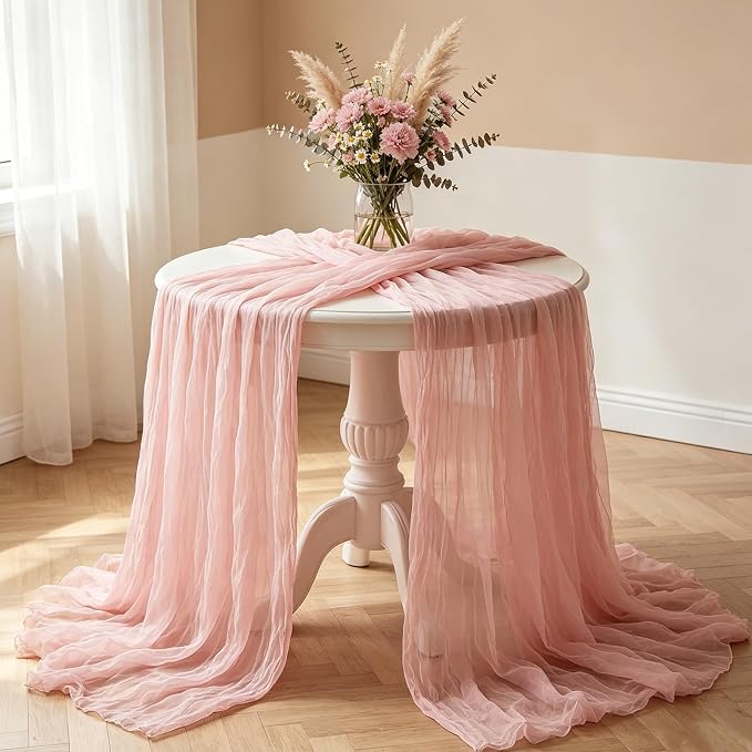 Pink Cheesecloth Table Runner, 10FT Dusty Pink Boho Gauze Table Runner - Image 8