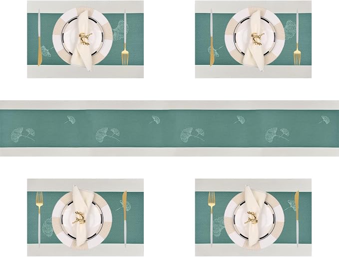 PIGCHCY Elegant Placemats with Matching Table Runner, Washable Durable Plastic by PIGCHCY