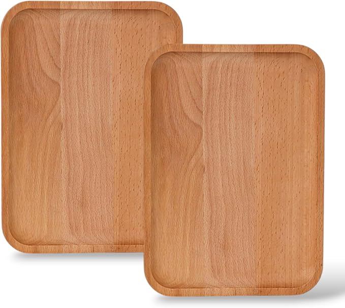 2 Pack Solid Wood Serving Platters and Trays of Natural by Linwnil