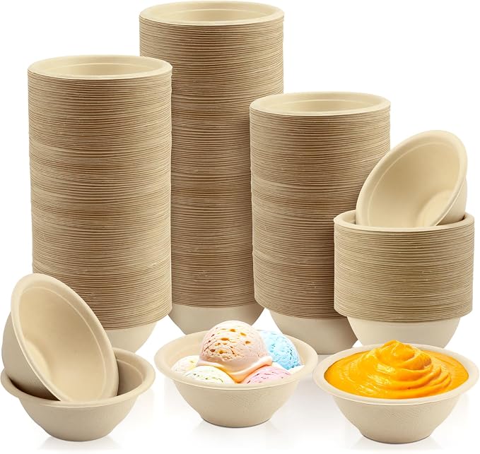 LeonBach 150 Pack 6 oz Natural Bagasse Fiber Paper Bowls, Small Compostable by LeonBach