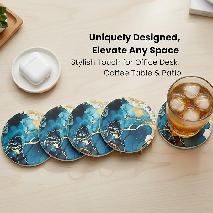 Ceramic Marble Coasters Set of 6, Absorbent Drink Coasters - Image 8