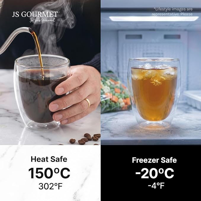 JS Gourmet Double Wall Glass Coffee Mugs Set of 2, 12oz/350ml Borosilicate - Image 5