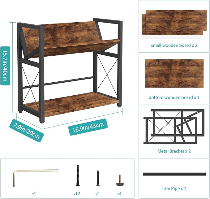 ELITEROO Desktop Bookshelf, 2 Tier Desk Shelf Organizer, Wooden Tabletop - Image 3