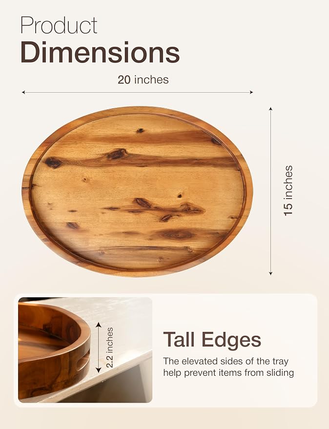 TIDITA Acacia Oval Wooden Serving Tray - Image 2