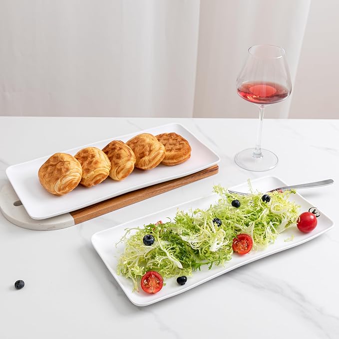 White Melamine Rectangular Serving Platter/Trays, 14” X 7” Fruit Cake Bread - Image 3