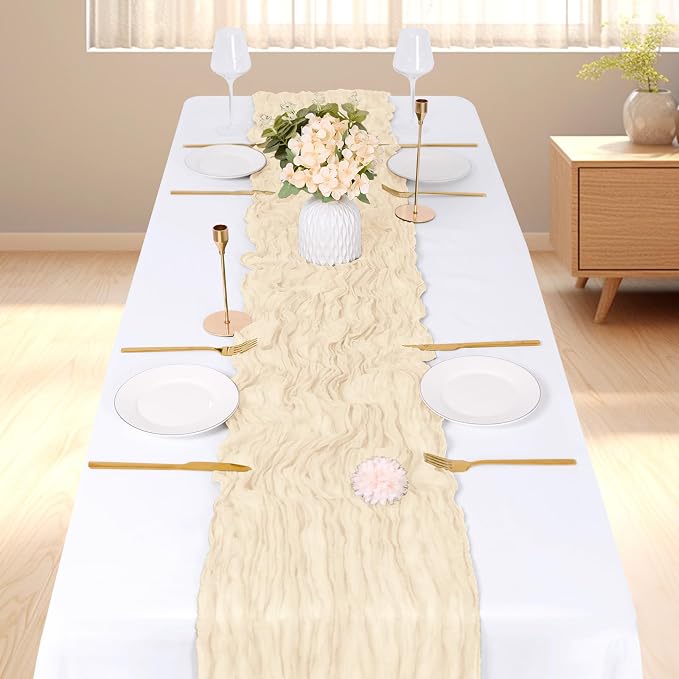 3 Pack Ivory Cheesecloth Table Runner, 17 x 108 inch, Semi Sheer Boho Cheese - Image 2
